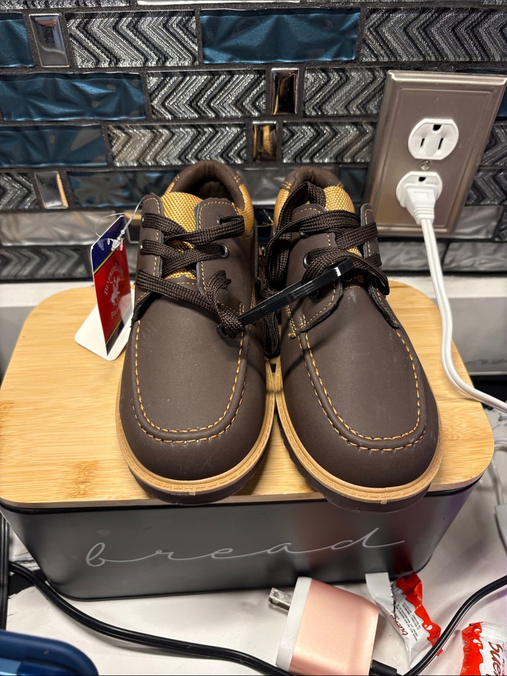 Beverly Hills Polo Club Boys Chocolate Brown Dress Shoes with Tan Accents